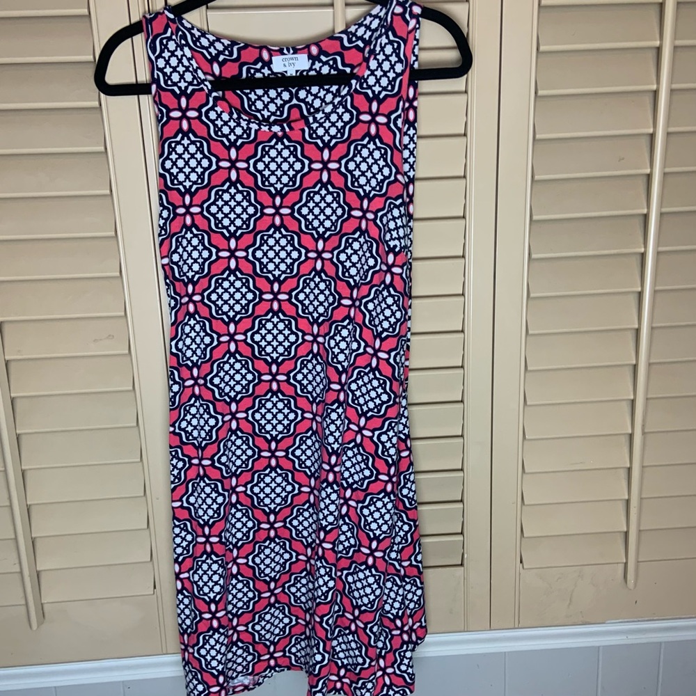 Crown & Ivy Orange & Blue Preppy Sleeveless Dress